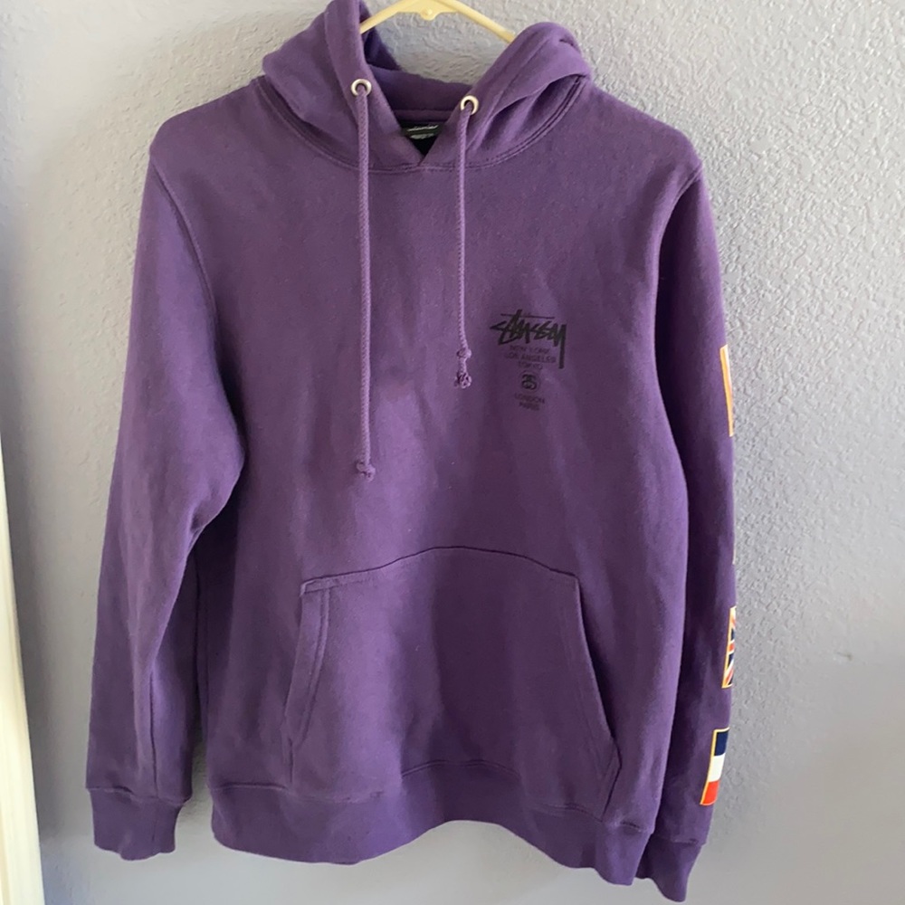 Purple Stussy Hoodie w/ city patches